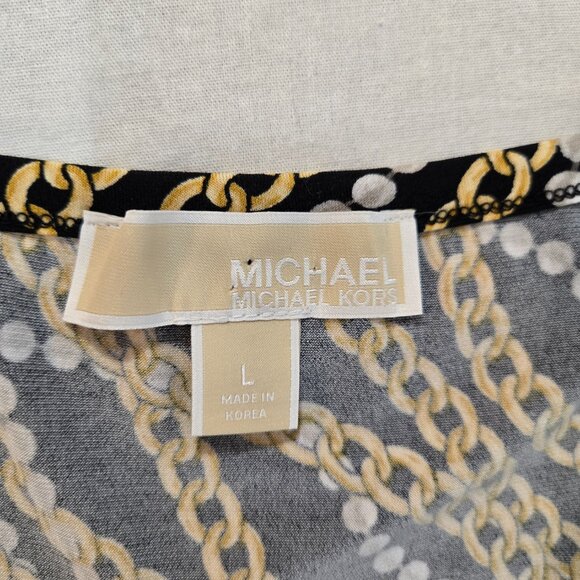 MICHAEL KORS Old Money Black/Gold Chain/Pearl Pattern Border Shift Dress Size L. - Picture 11 of 16